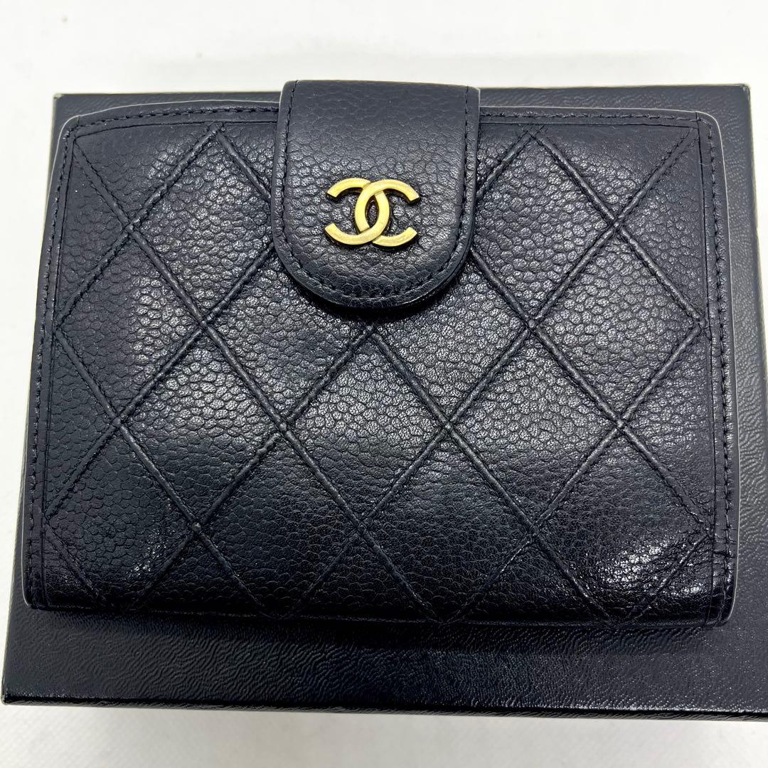 極美品✨シャネル ビコローレ ココマーク Wホック がま口 キャビアスキン