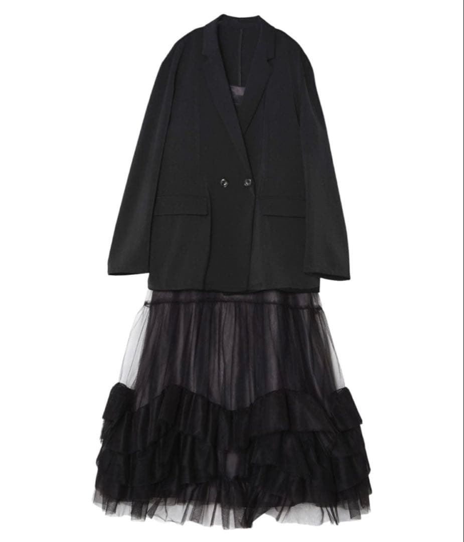 アンドレスドANDRESD ボリュームチュールジャケットセットドレス S BK
