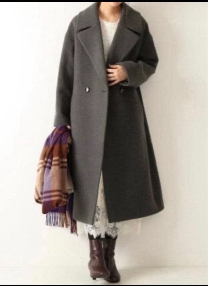 極美品✨スピック&スパン ダブルフェイスビッグカラーコート チャコールグレー