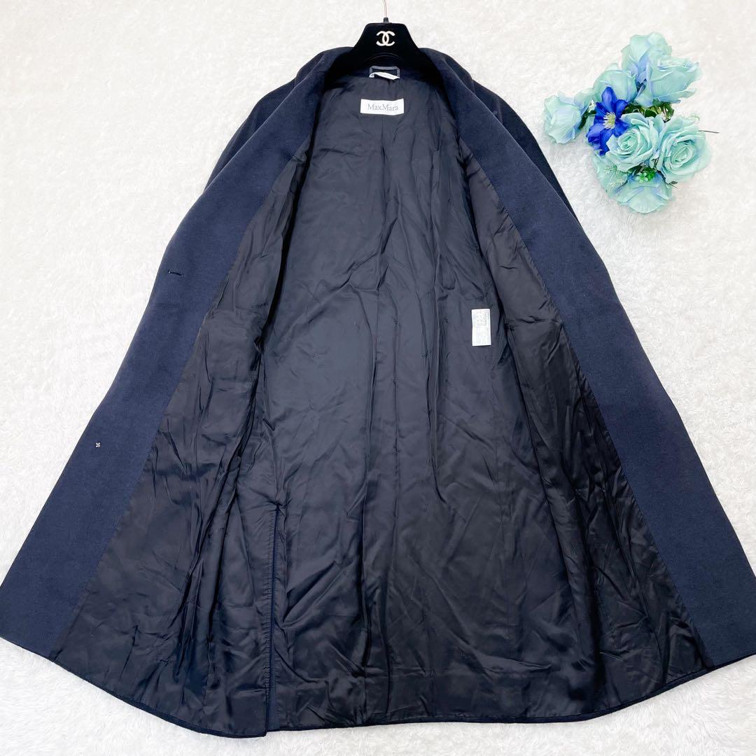 極美品 XL相当 マックスマーラ アンゴラ カシミヤ チェスターコート ネイビー