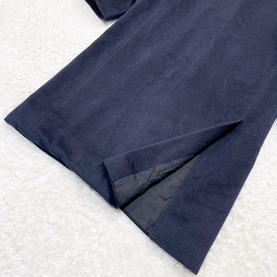 極美品 XL相当 マックスマーラ アンゴラ カシミヤ チェスターコート ネイビー