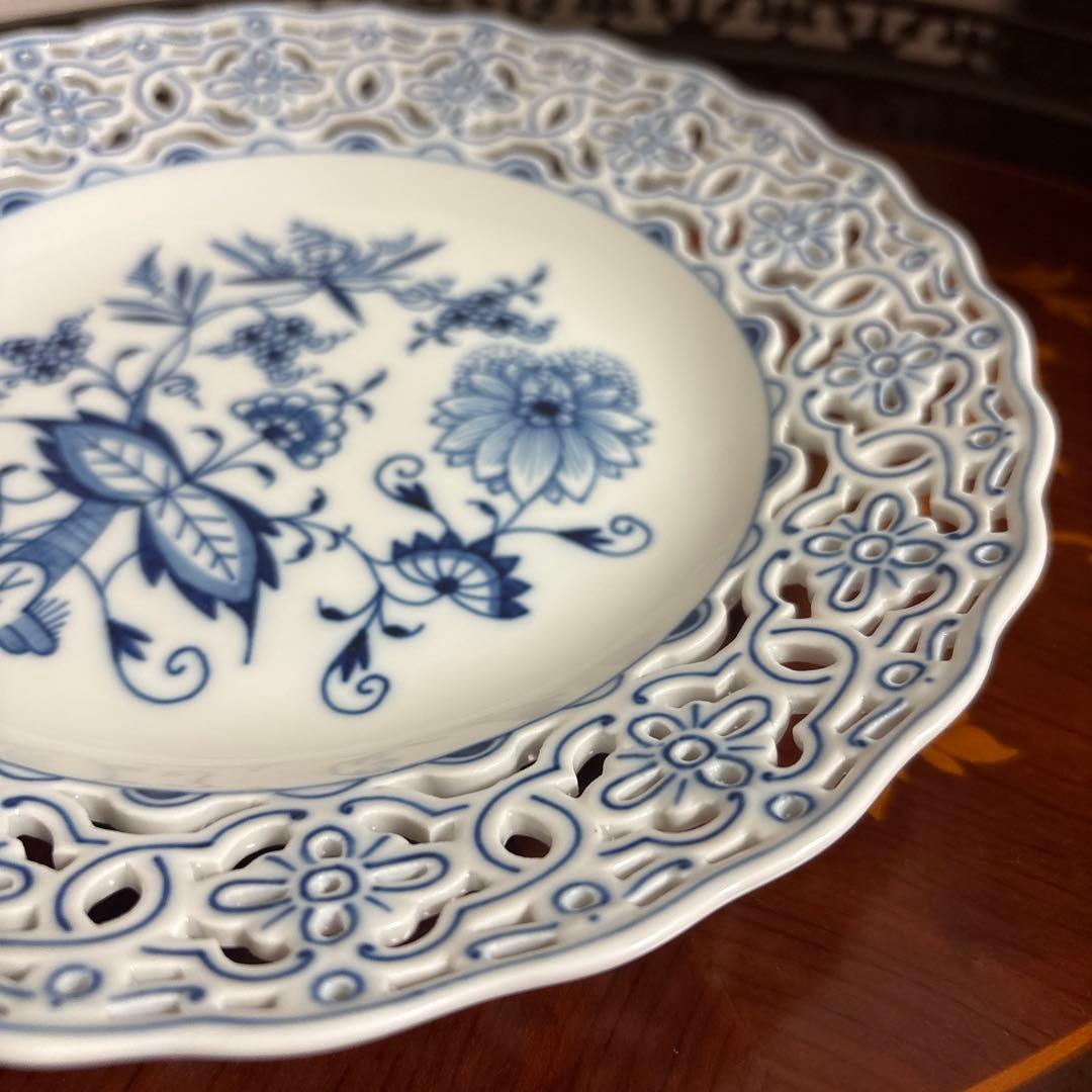 マイセン　ブルーオニオン　透かし皿