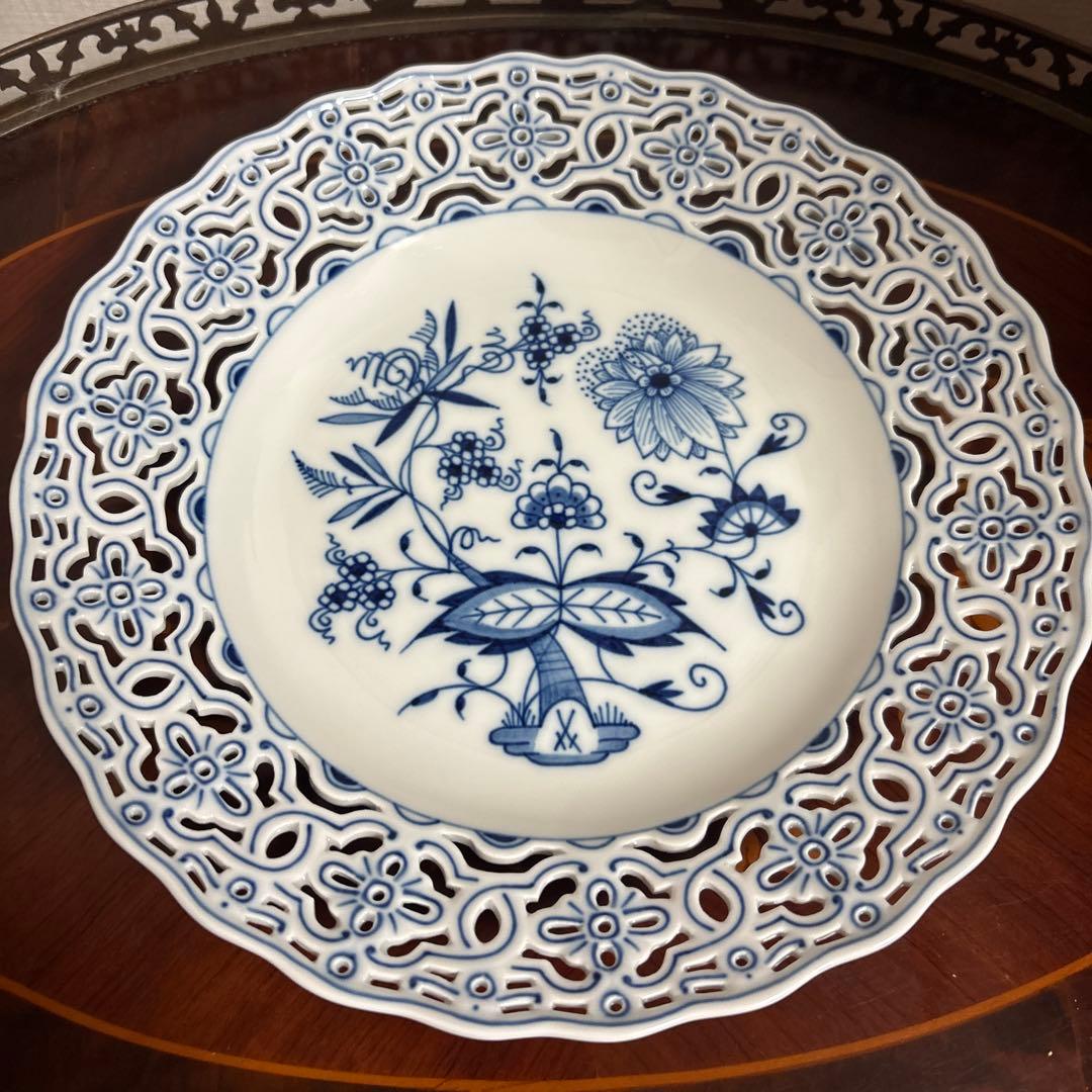 マイセン　ブルーオニオン　透かし皿