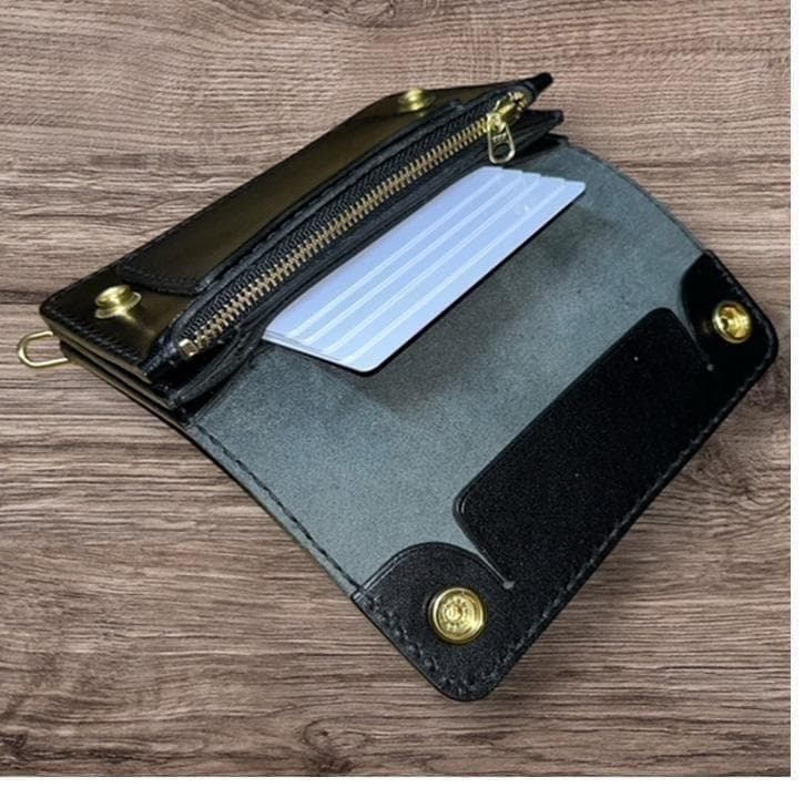 ヨッシー ⑥ミドルトラッカーウォレット/栃木レザーホック真鍮/小判カン真鍮