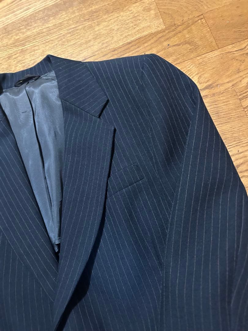 70s ビンテージ　セットアップ　アメリカ製　タロンジップ　ネイビー　ストライプ