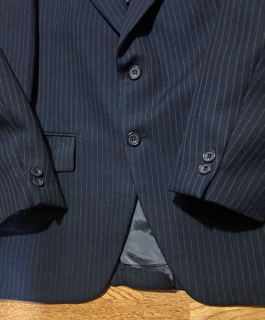 70s ビンテージ　セットアップ　アメリカ製　タロンジップ　ネイビー　ストライプ