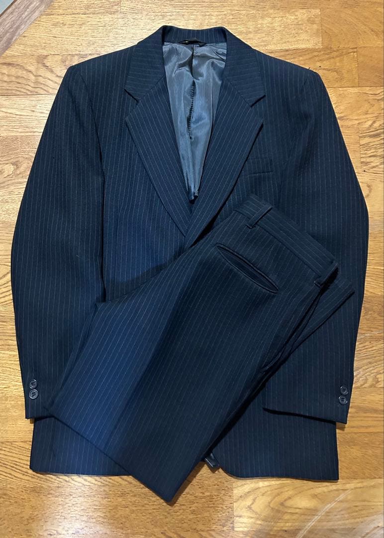 70s ビンテージ　セットアップ　アメリカ製　タロンジップ　ネイビー　ストライプ