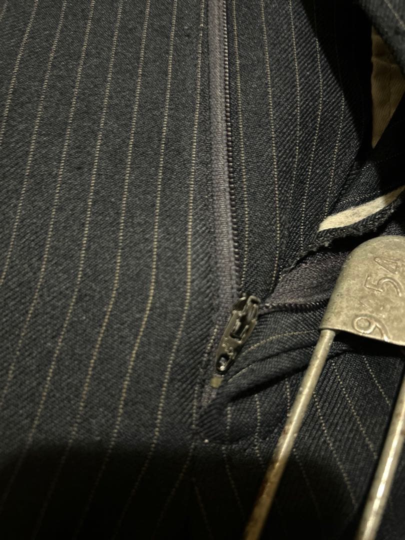 70s ビンテージ　セットアップ　アメリカ製　タロンジップ　ネイビー　ストライプ