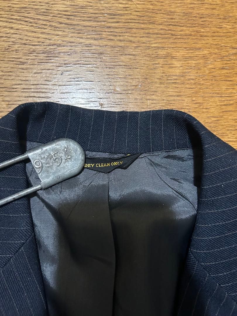 70s ビンテージ　セットアップ　アメリカ製　タロンジップ　ネイビー　ストライプ