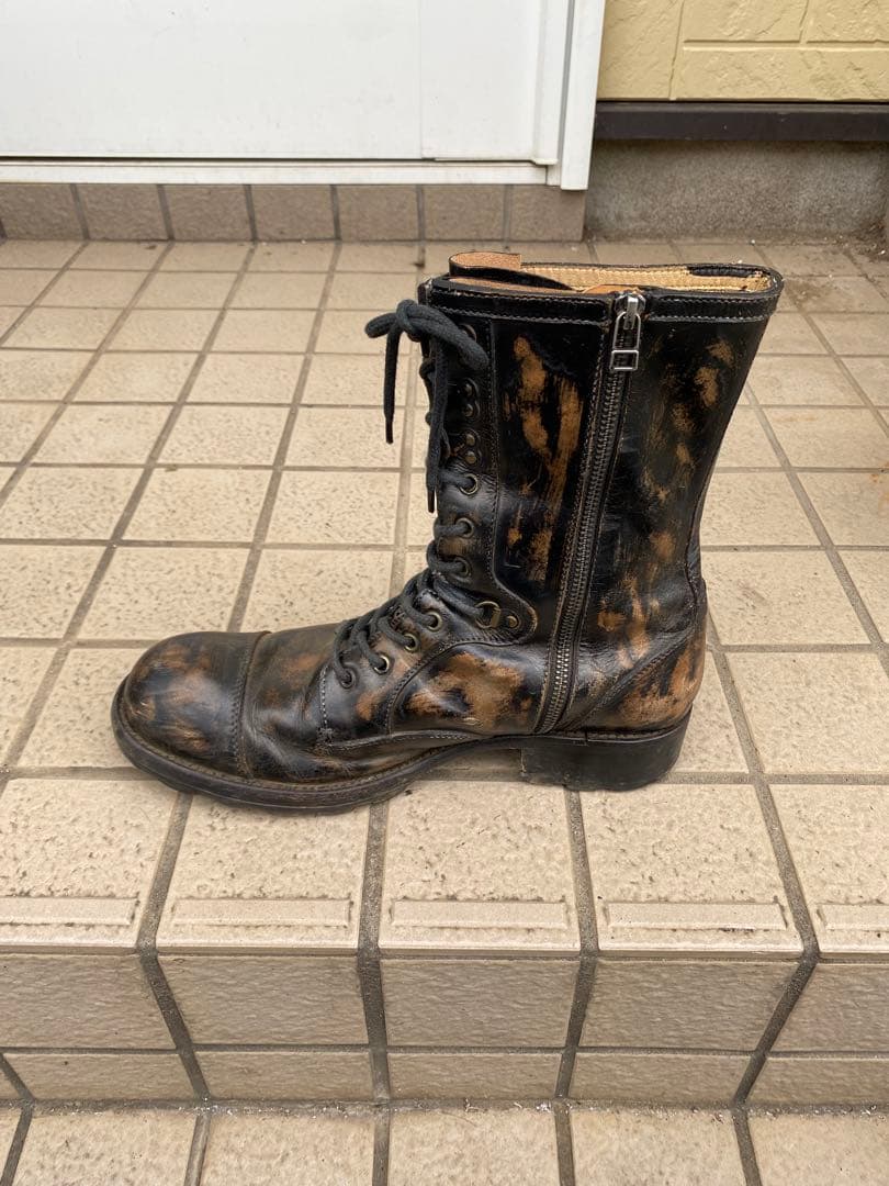 i、汚し加工本革サイドジップレースアップミリタリーブーツ26〜27センチ？