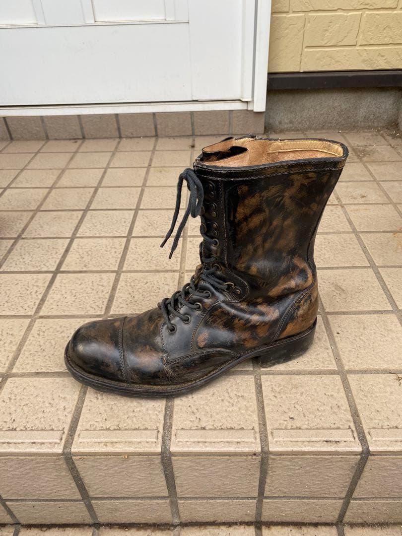 i、汚し加工本革サイドジップレースアップミリタリーブーツ26〜27センチ？
