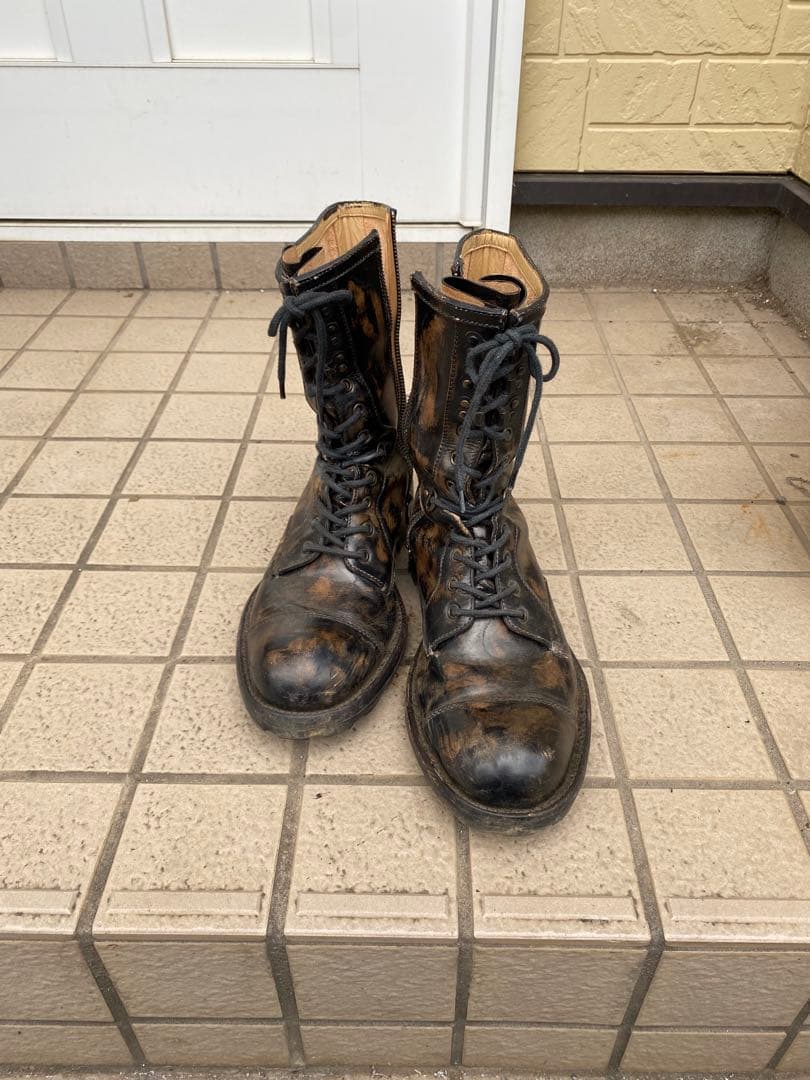 i、汚し加工本革サイドジップレースアップミリタリーブーツ26〜27センチ？