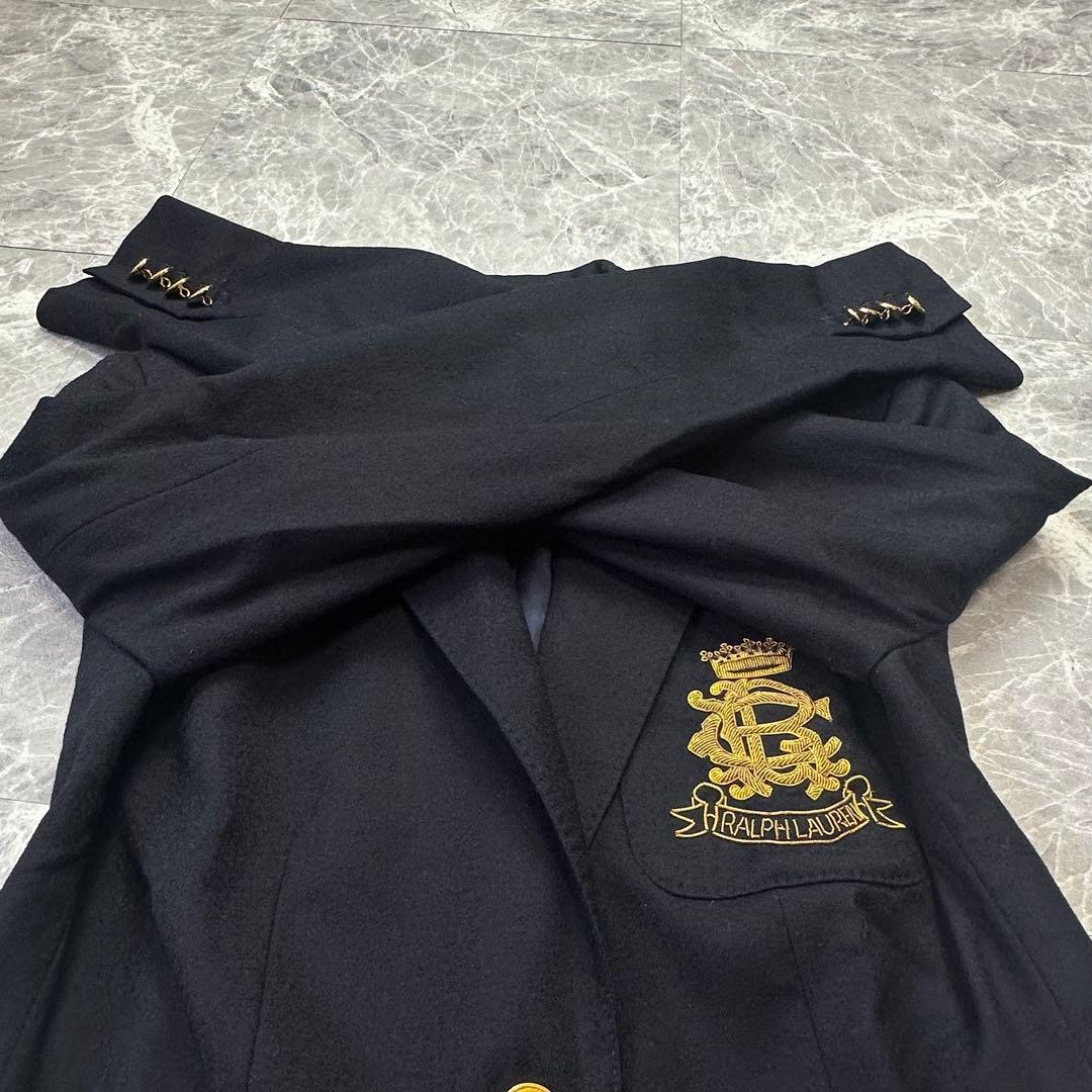 ラルフローレン　紺ブレ　金ボタン　エンブレム　ワッペン　ウール　ネイビー　M