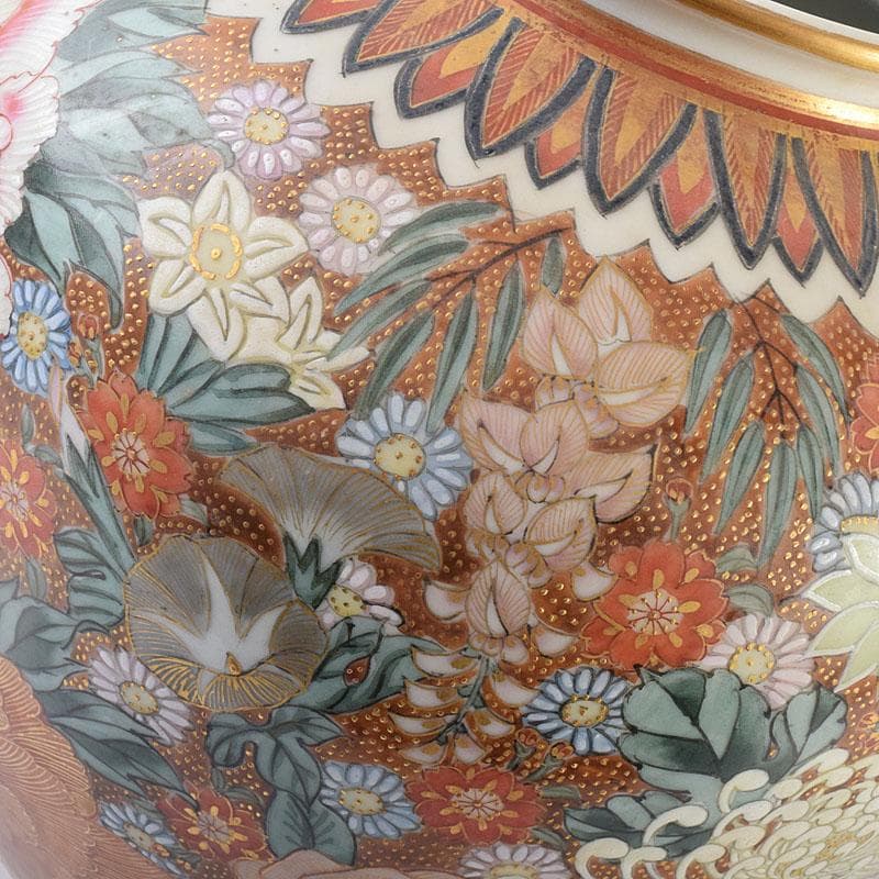 りか　九谷焼名工　九谷中田錦玉　百花繚乱 花詰文壷　花入　D　R8825H