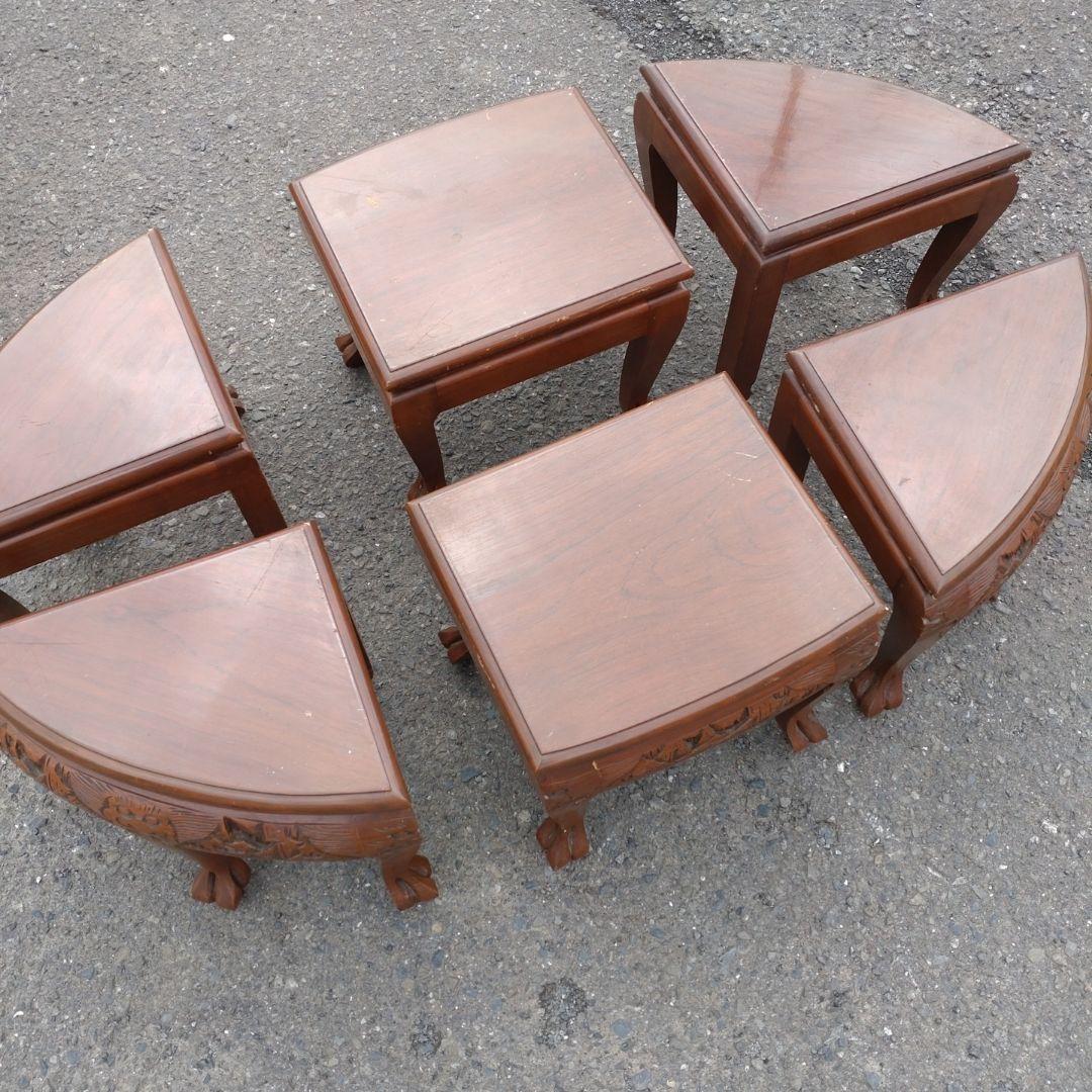 アジアン　彫刻装飾付き椅子　6脚セット