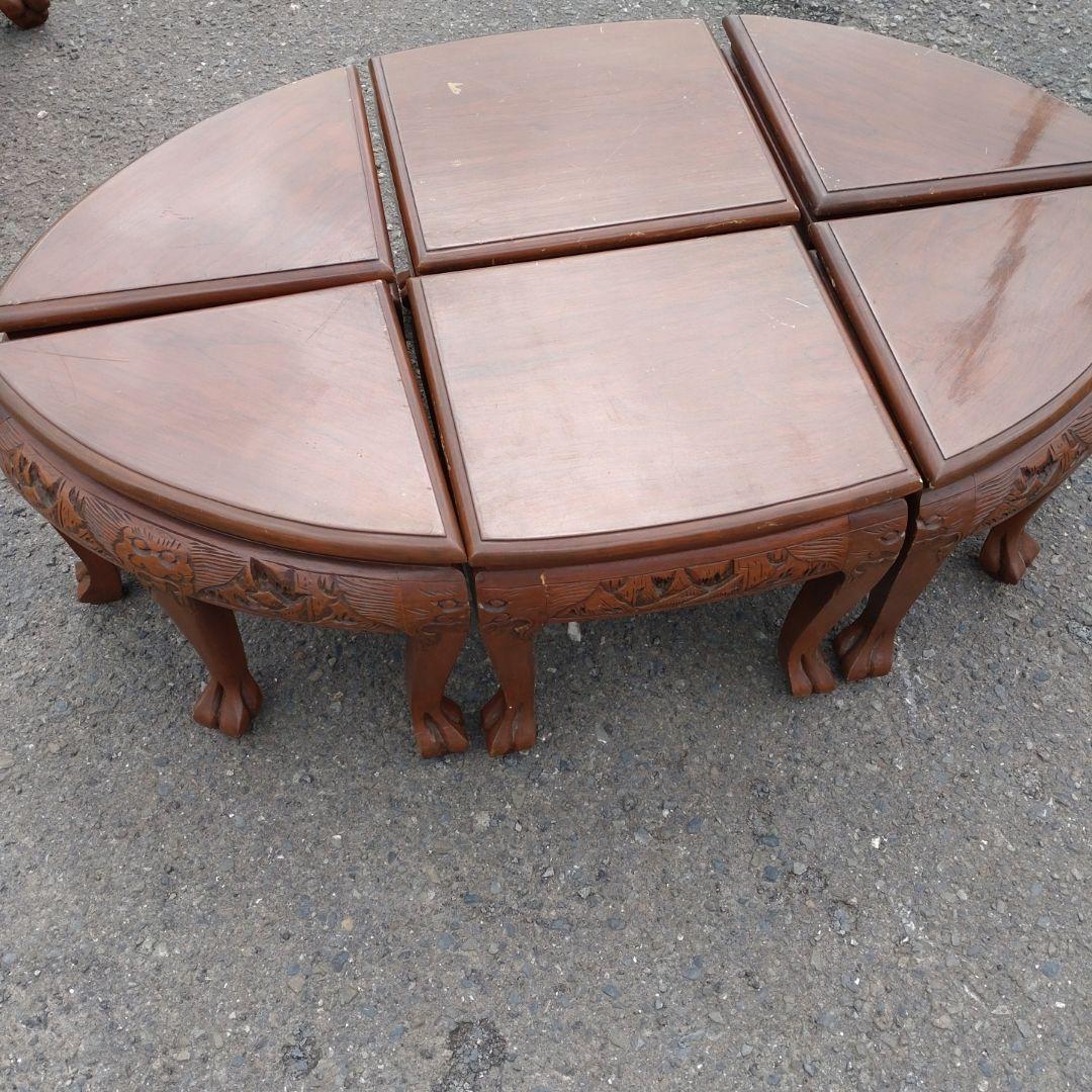 アジアン　彫刻装飾付き椅子　6脚セット