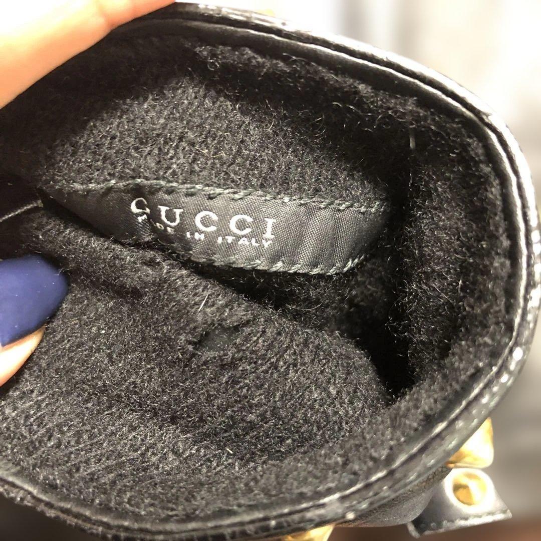 GUCCI スタッズ付き黒レザー手袋