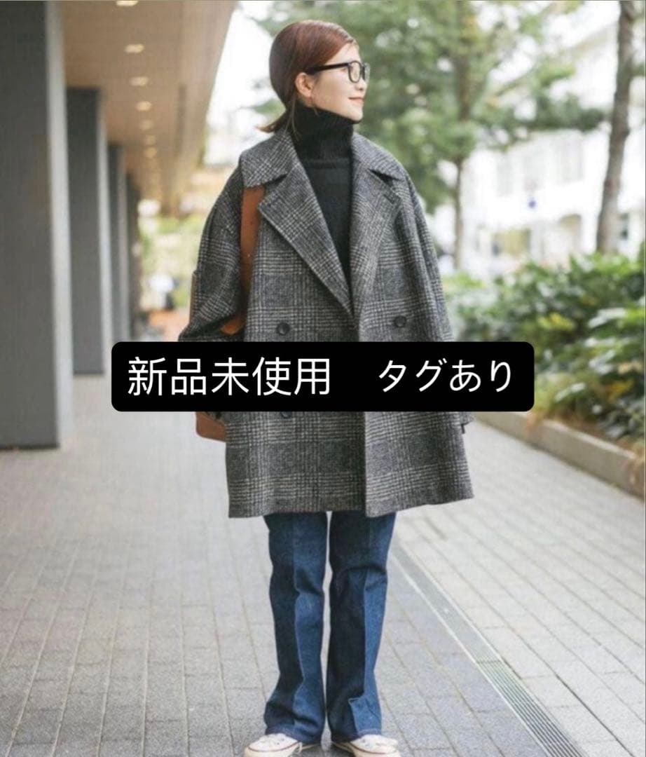 Spick and Span Wスライバーチェックハーフコート　ブラック　38