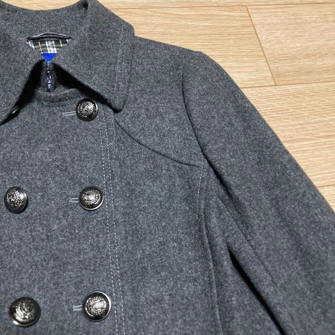美品　バーバリーブルーレーベル　 Pコート ダブル ノバチェック38 銀ボタン
