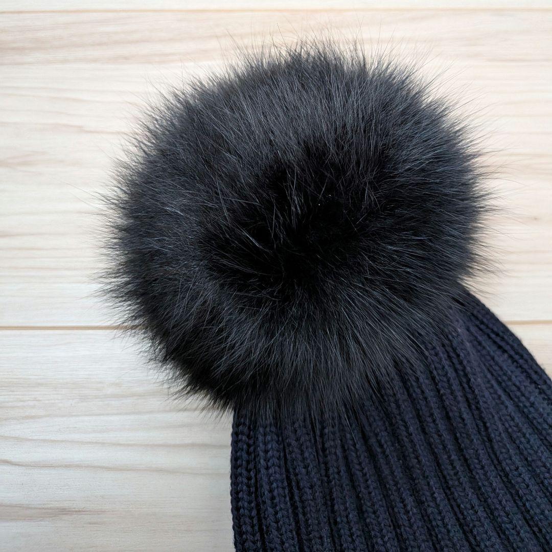 MONCLER ネイビー ニット帽 ファー付きポンポン