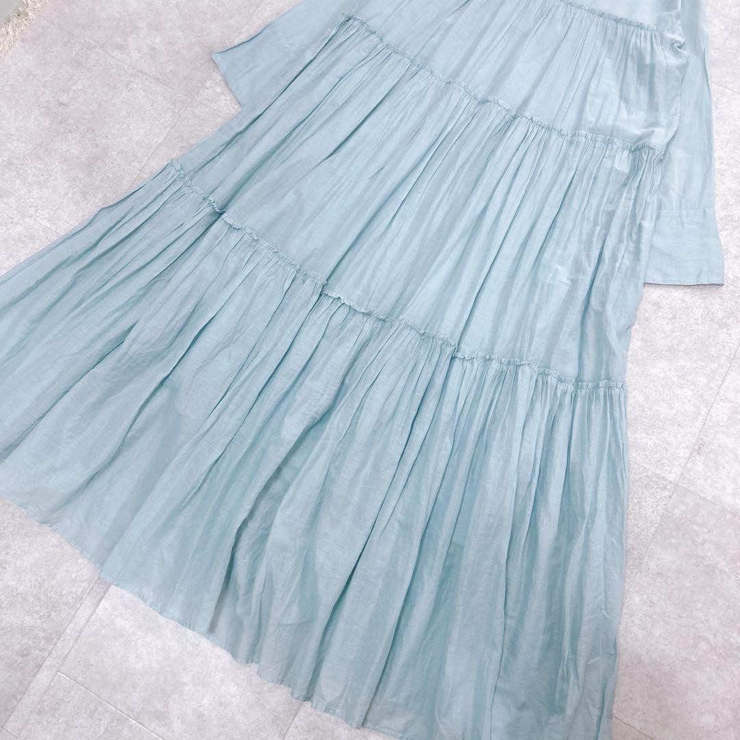美品✨ ヌキテパ コットンボイル ティアード ワンピース マキシ丈 水色 M