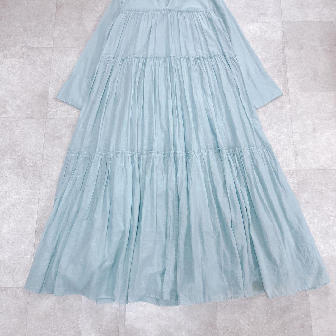 美品✨ ヌキテパ コットンボイル ティアード ワンピース マキシ丈 水色 M