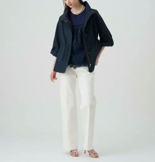 美品✨アナイ 25SS 撥水ツイルミドルスタンドコート 36 ネイビー