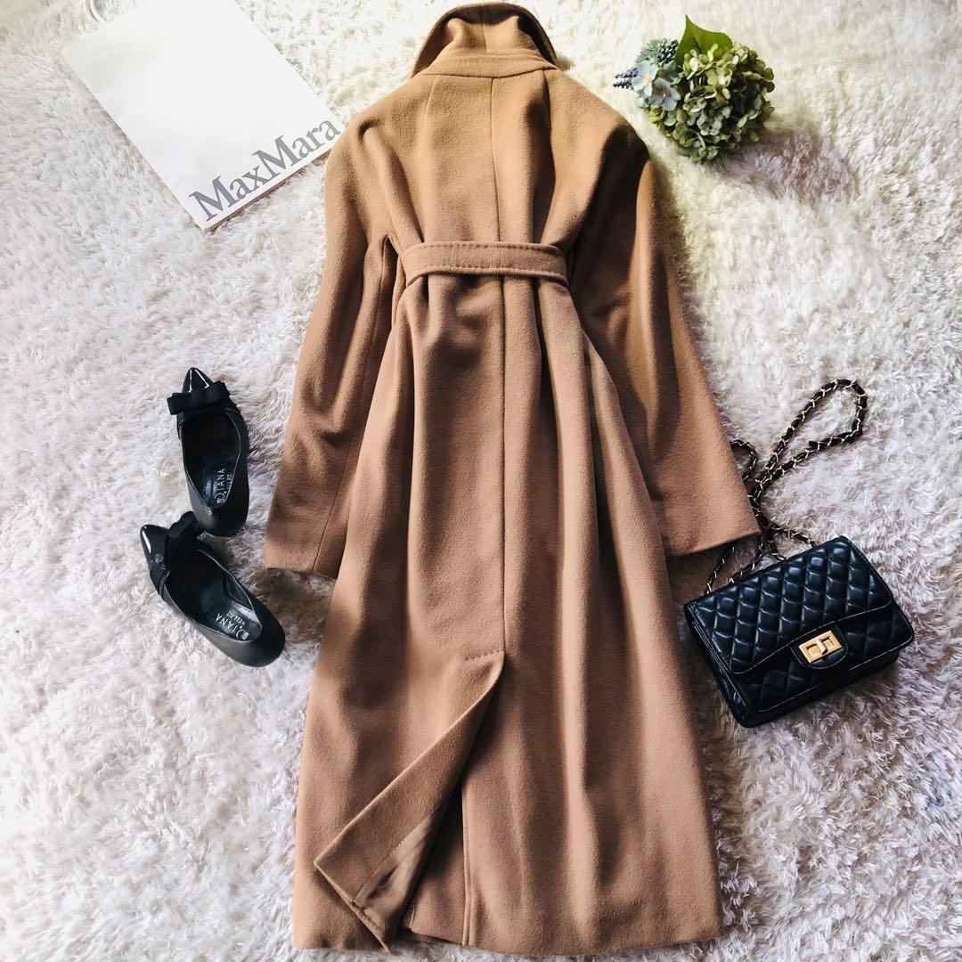 現行モデル✨美品 マックスマーラ ベルテッドコート ウール 女優襟 キャメル M