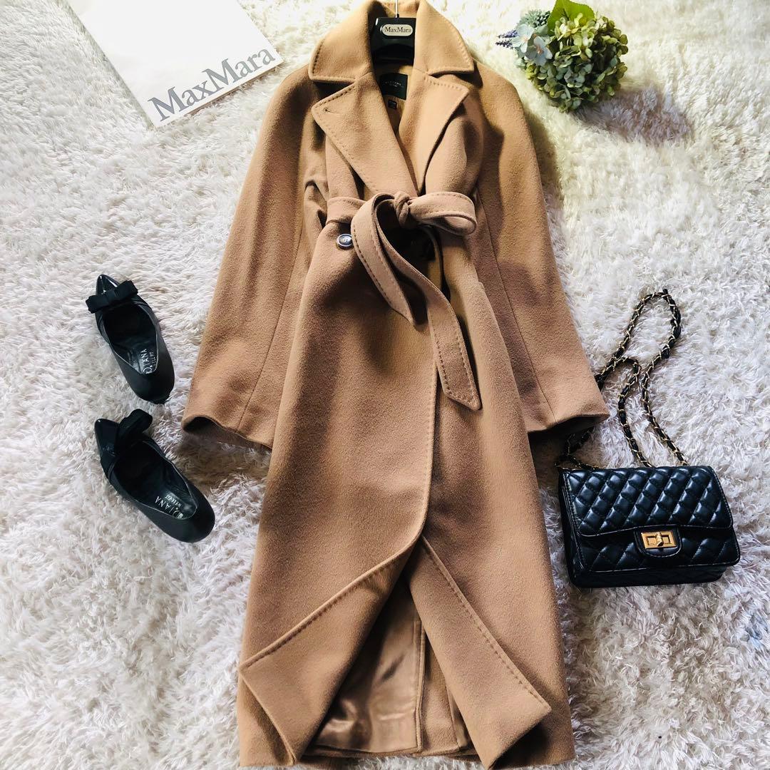 現行モデル✨美品 マックスマーラ ベルテッドコート ウール 女優襟 キャメル M