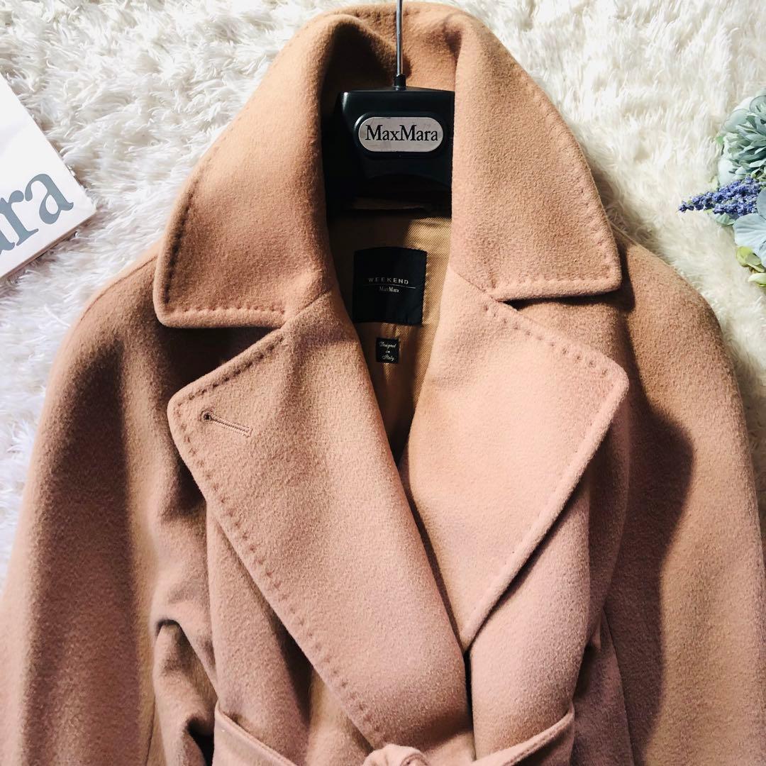 現行モデル✨美品 マックスマーラ ベルテッドコート ウール 女優襟 キャメル M