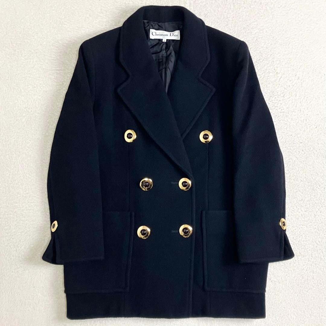 クリスチャンディオール　アンゴラ　ピーコート　ダブルブレスト　L 金ボタン　黒