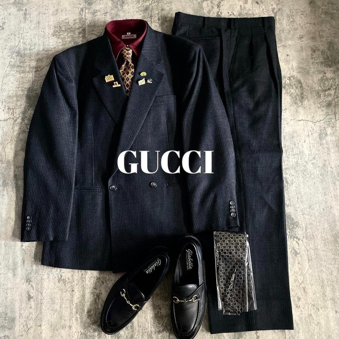 至高 極上カシミヤブレンド GUCCIネクタイ ウール ダブルスーツ XL LL