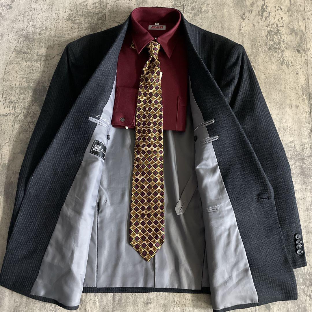 至高 極上カシミヤブレンド GUCCIネクタイ ウール ダブルスーツ XL LL