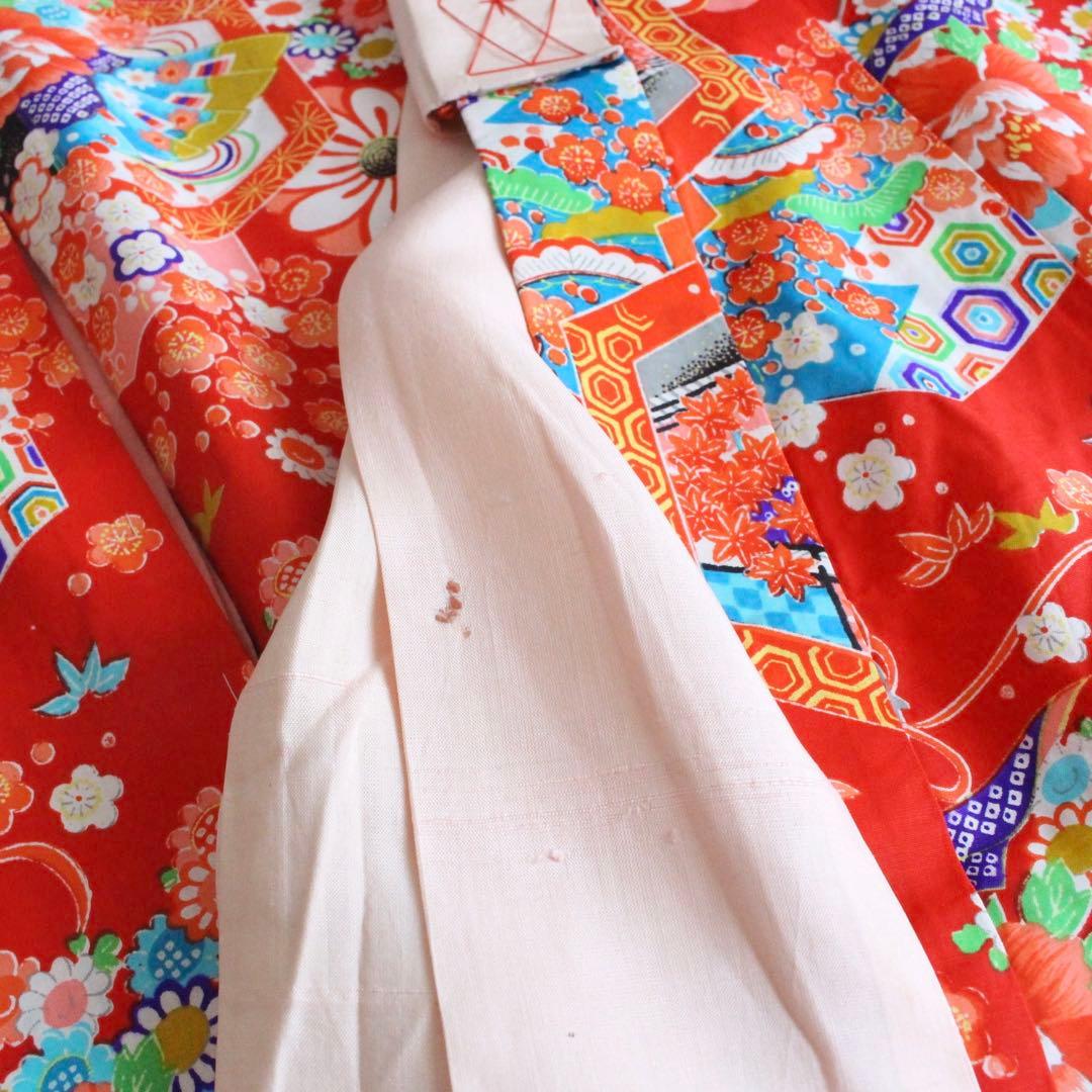 七五三 3歳 女の子 子供 アンティーク 赤 着物 被布 セット