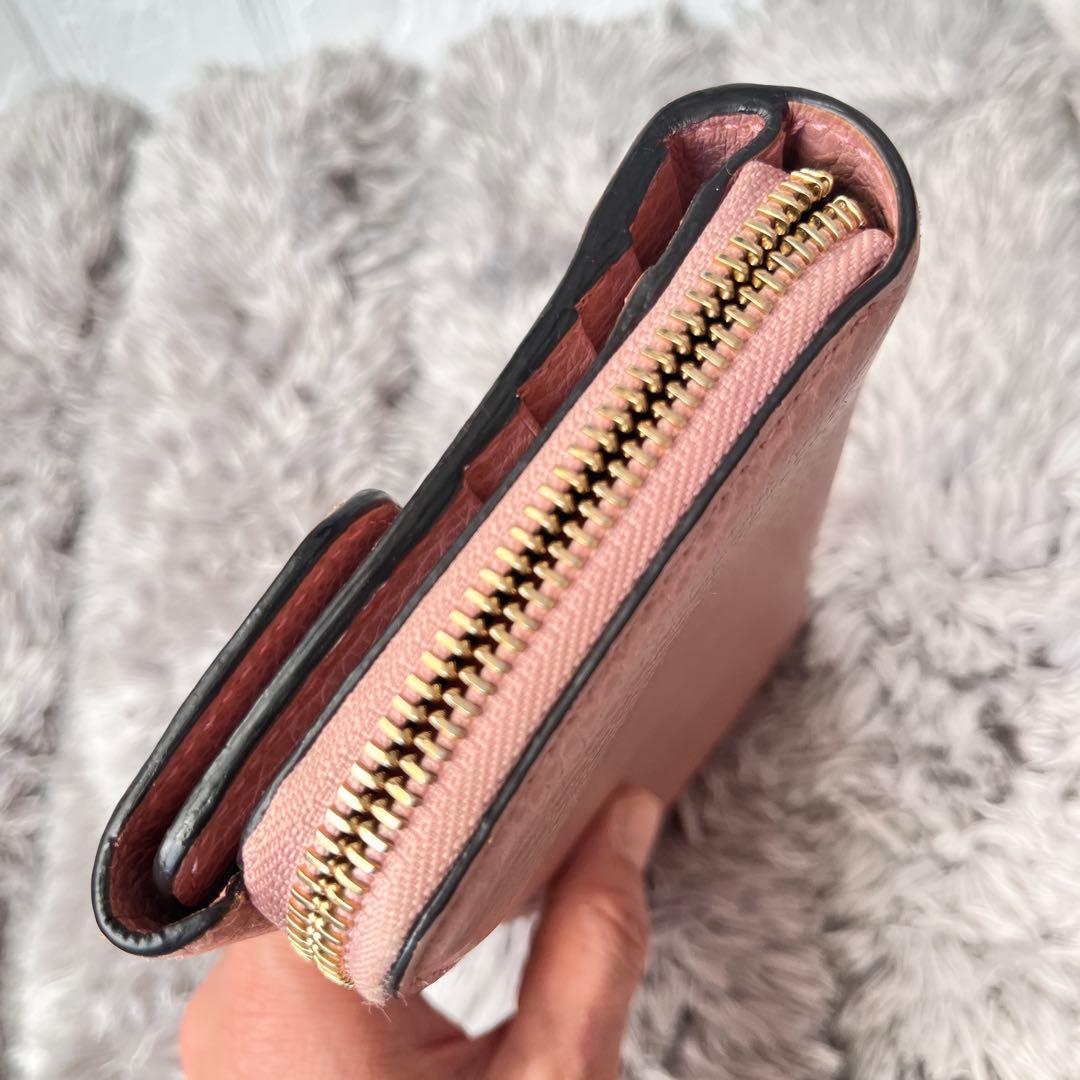 美品✨GUCCI 大容量　インターロッキング　長財布　シボレザー　ピンク