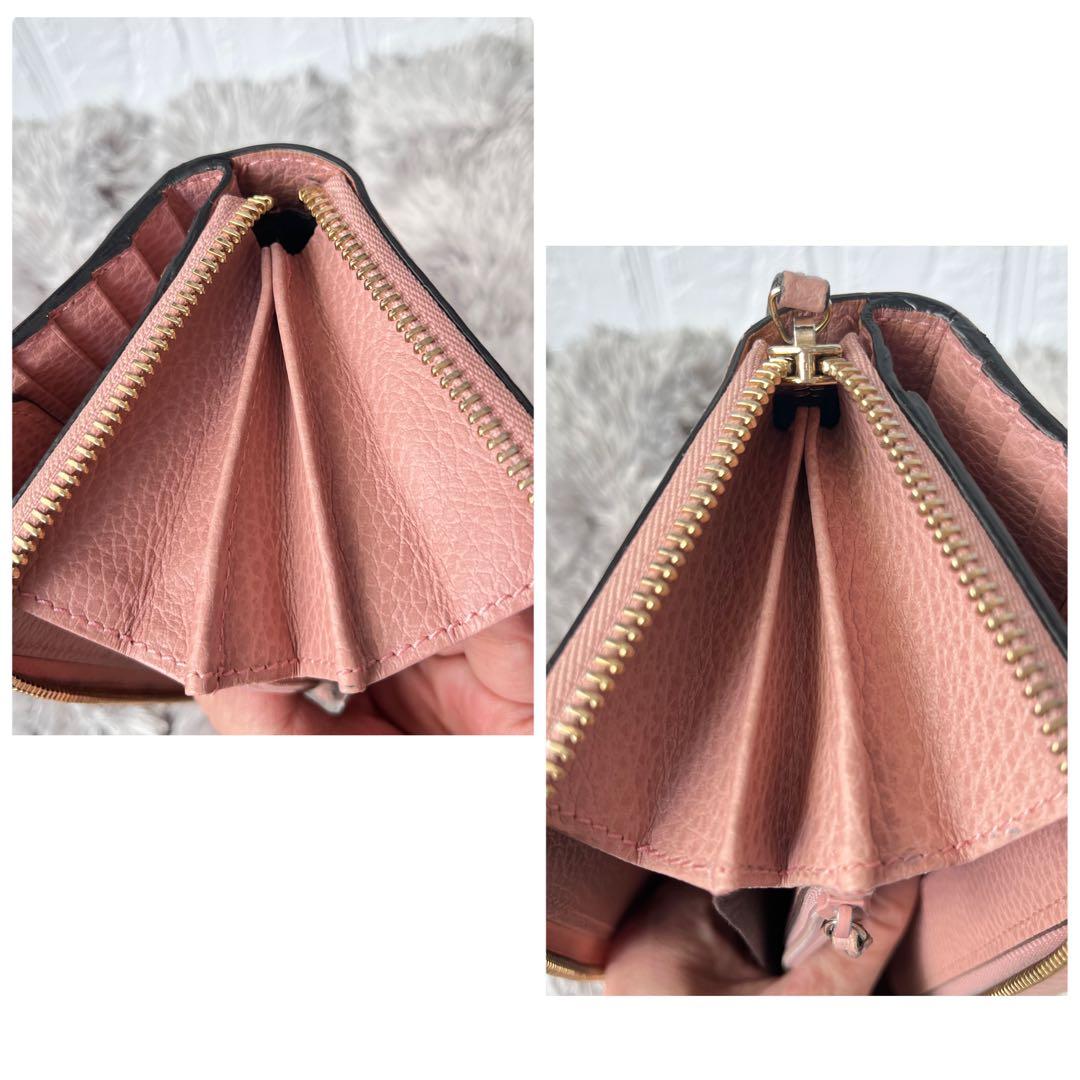 美品✨GUCCI 大容量　インターロッキング　長財布　シボレザー　ピンク