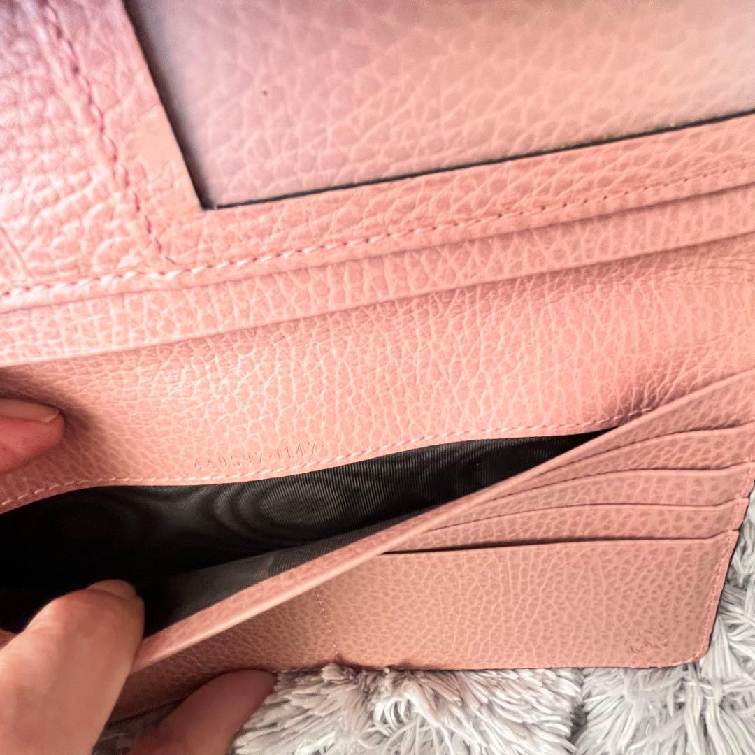 美品✨GUCCI 大容量　インターロッキング　長財布　シボレザー　ピンク