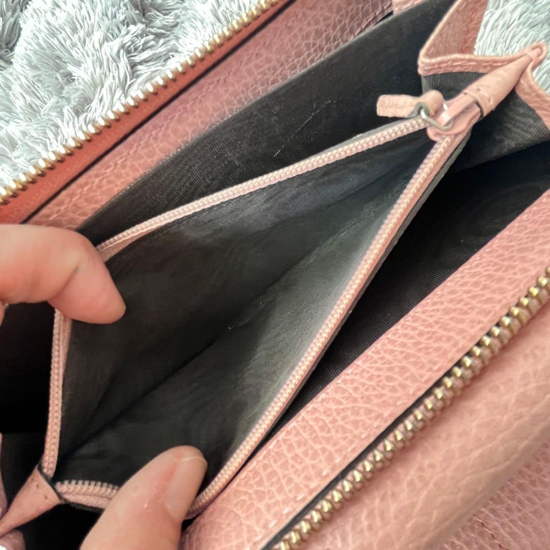 美品✨GUCCI 大容量　インターロッキング　長財布　シボレザー　ピンク