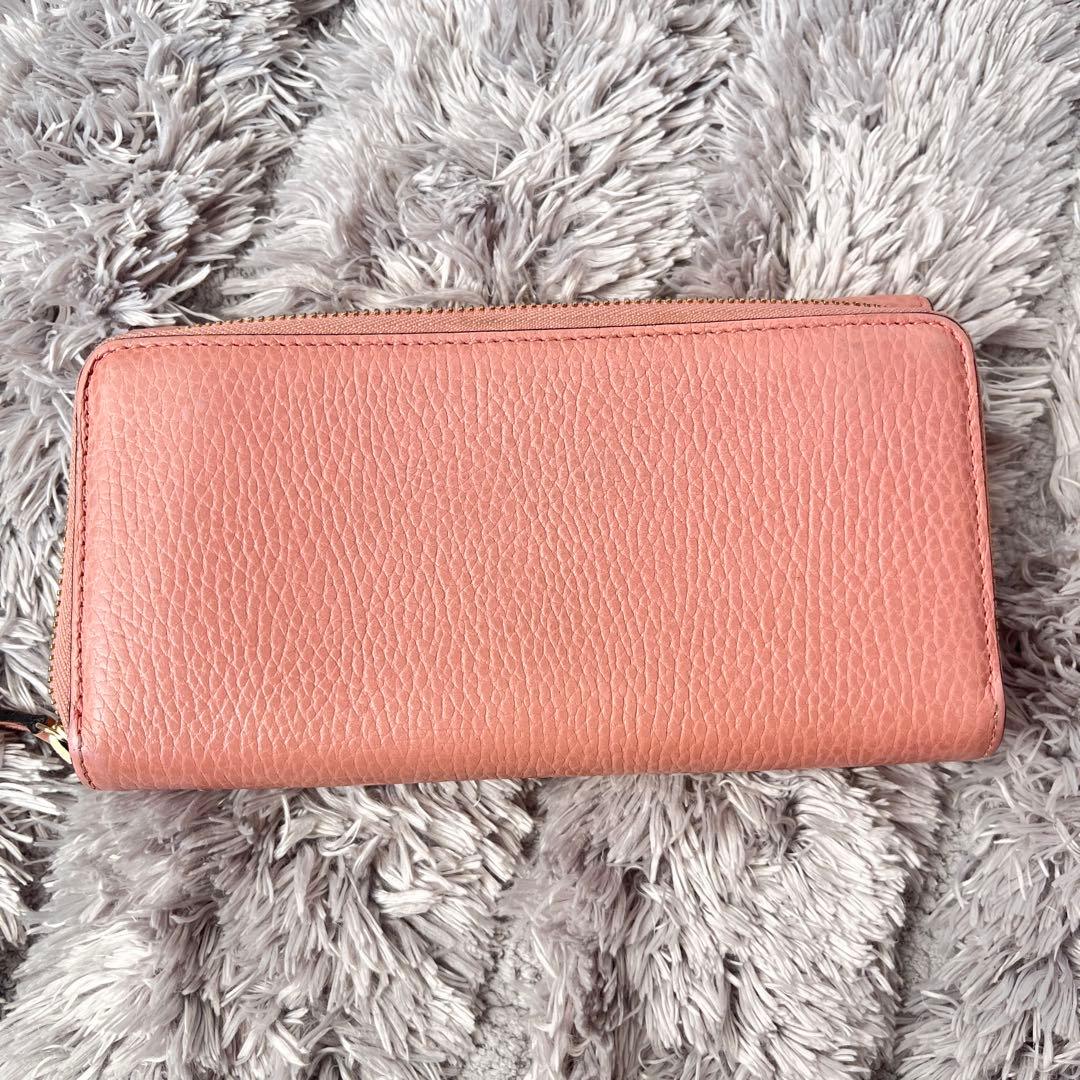 美品✨GUCCI 大容量　インターロッキング　長財布　シボレザー　ピンク