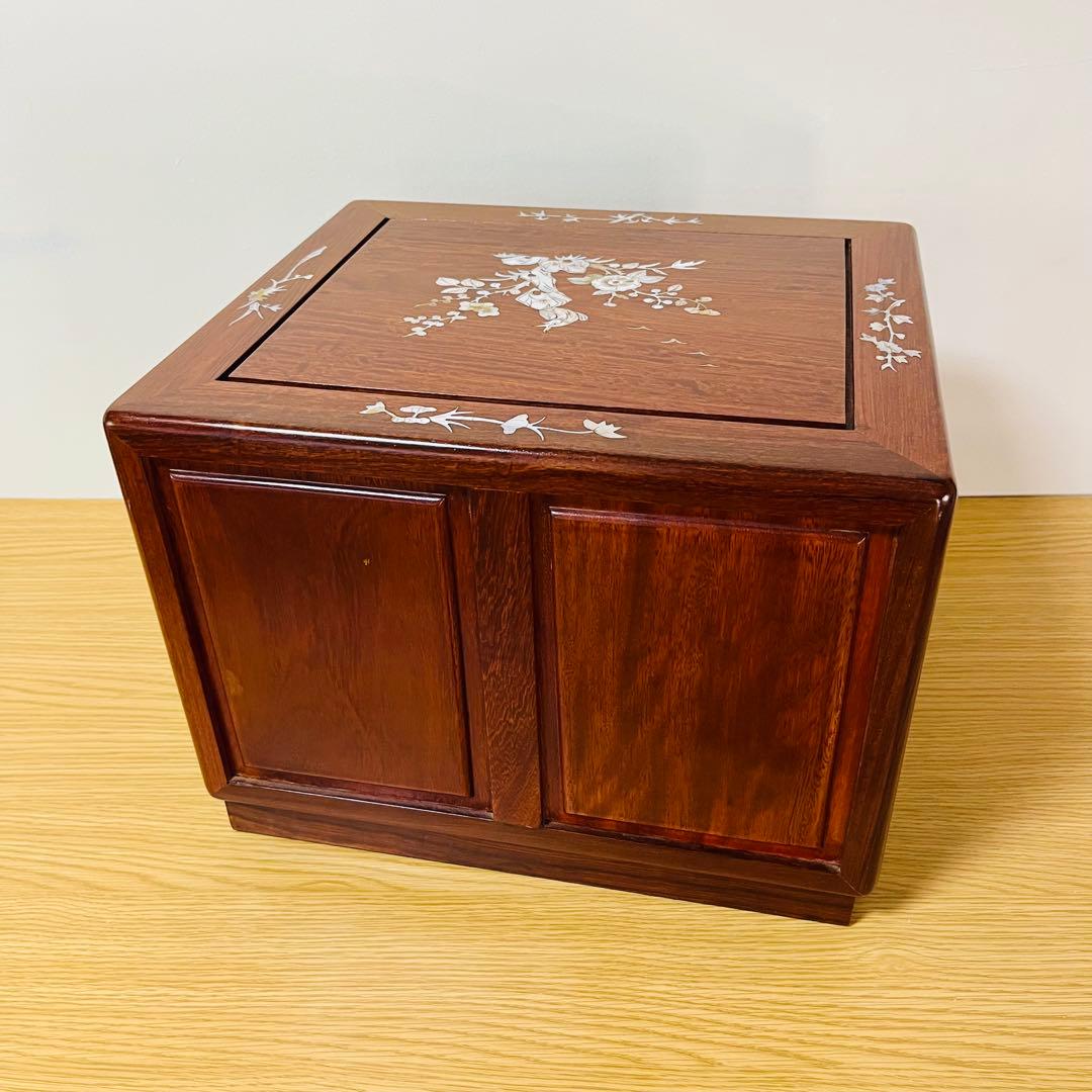 【希少品】天然木 唐木 本花梨 総無垢 螺鈿 卓上チェスト 薬箪笥 3段収納