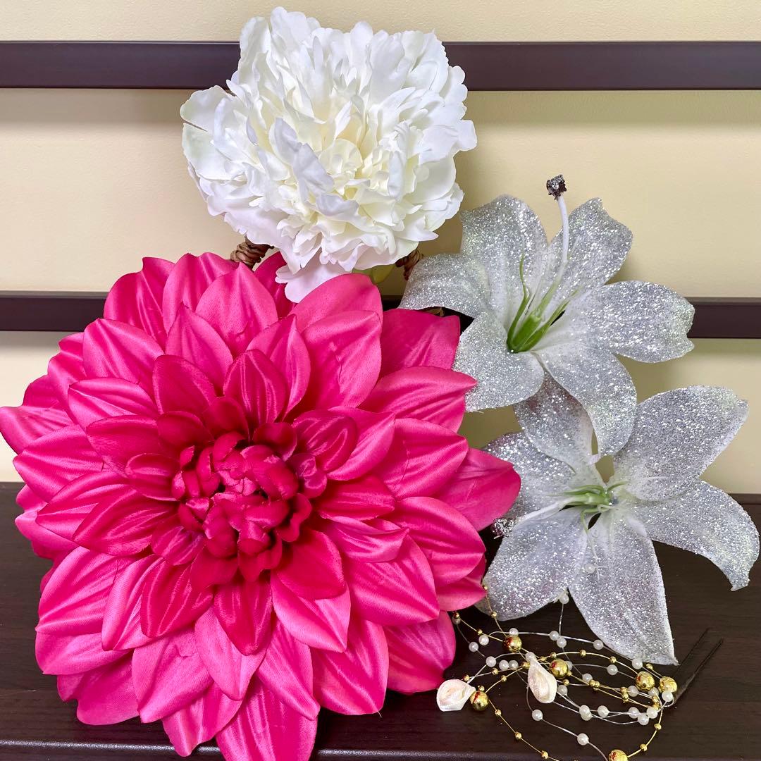 ピンク　和装髪飾り　振袖髪飾り　成人式髪飾り　色打掛髪飾り　結婚式髪飾り　花魁