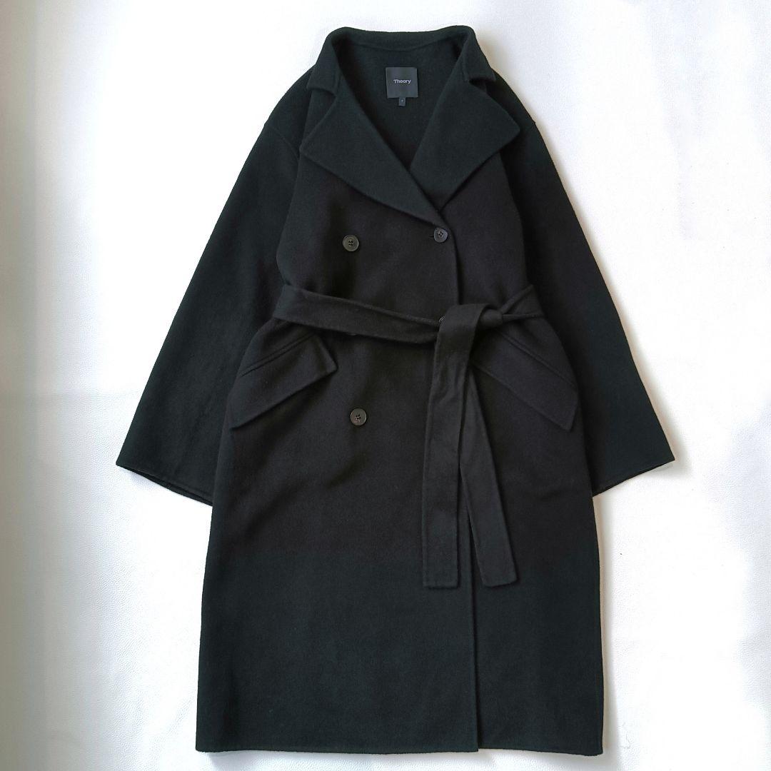 美品✨ 《セオリー》定価8万 カシミヤ混 ダブルブレストロングコート ベルト