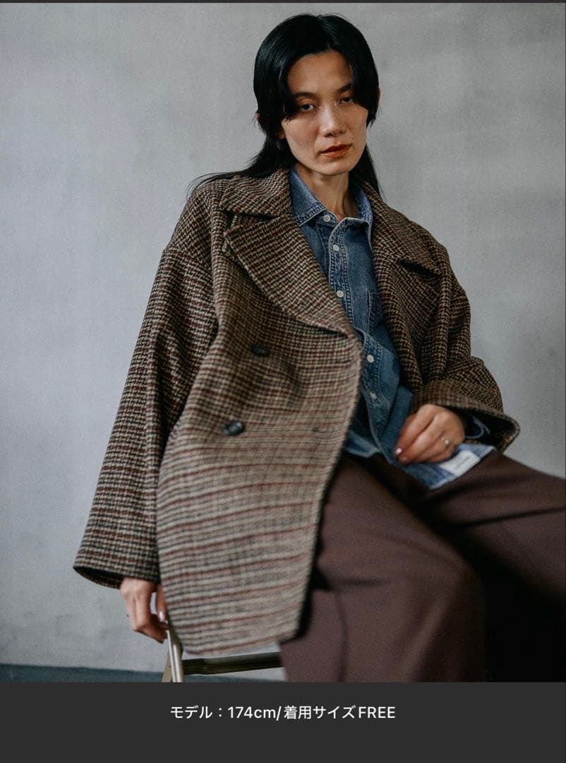 lepsim ウーリーダブルミドルチェックコート