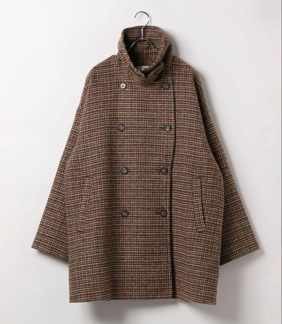 lepsim ウーリーダブルミドルチェックコート