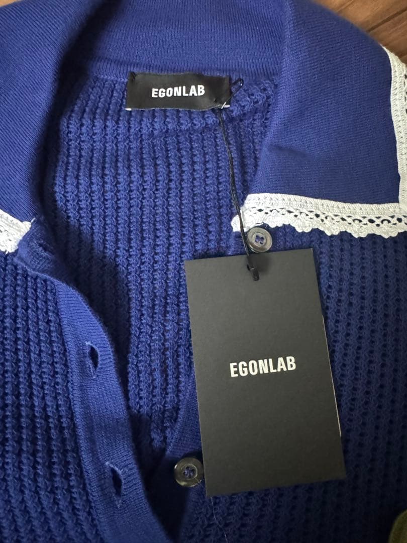 トップス EGONLAB KN002B KNIT POLO-SHIRT NAVY BLUE