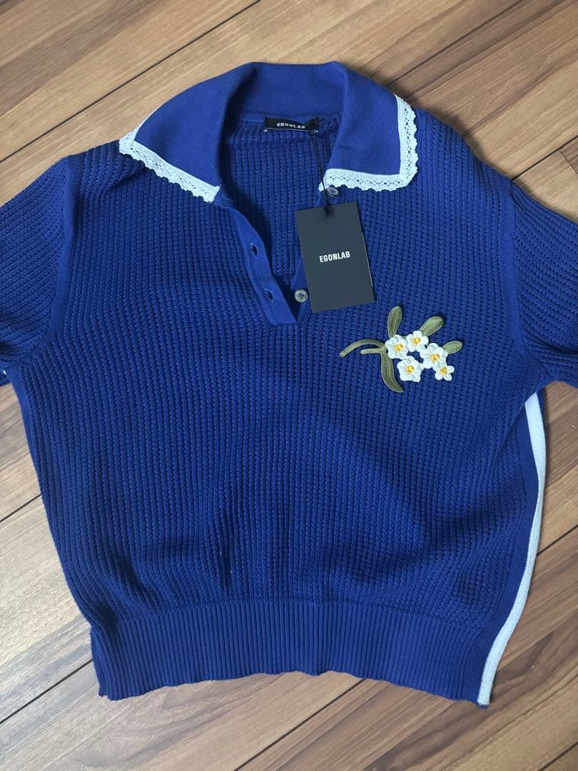 トップス EGONLAB KN002B KNIT POLO-SHIRT NAVY BLUE