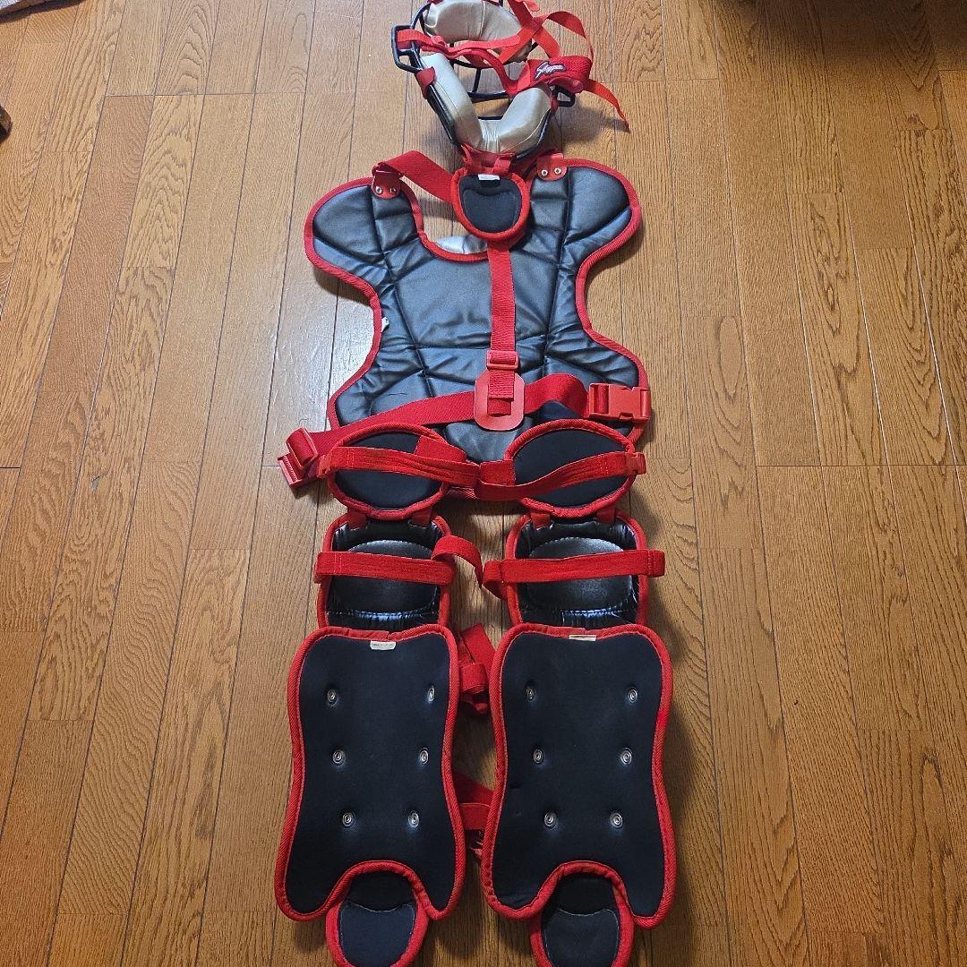 久保田スラッガー 軟式 少年用 キャッチャー防具 ブラックシルバーレッド