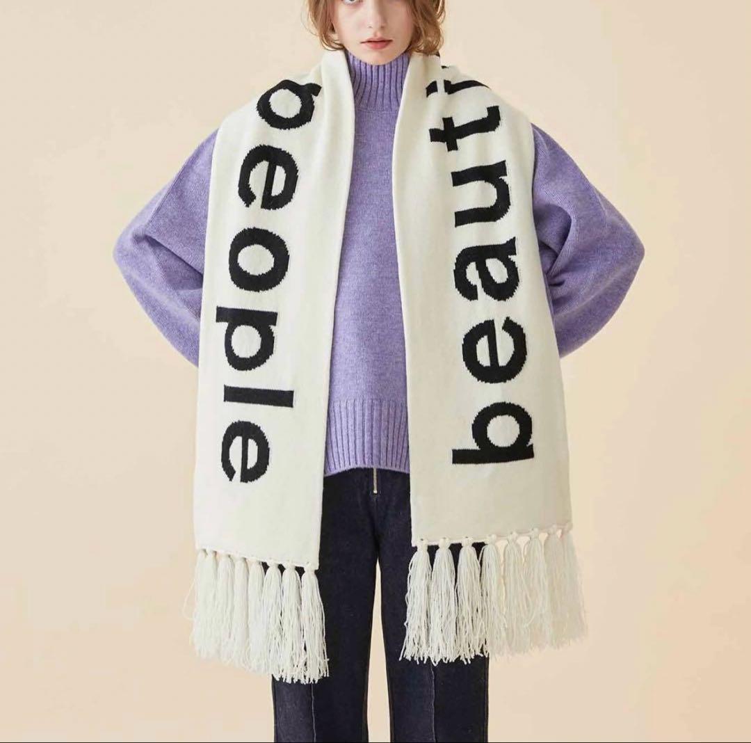 beautiful people ロゴマフラー アイボリー