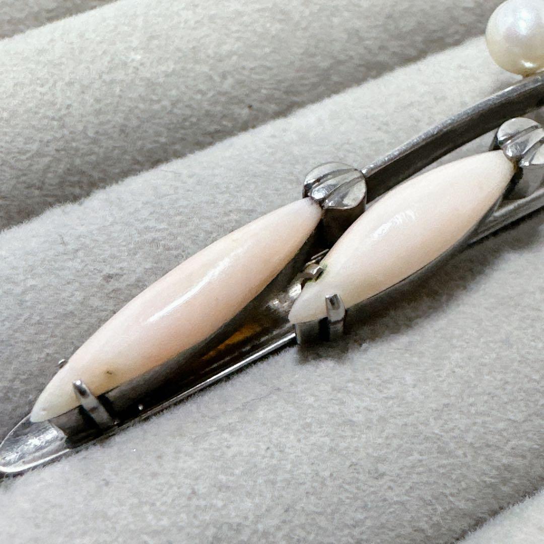 アンティーク SPM刻印 珊瑚 真珠 オパール ヘアークリップ 髪飾り