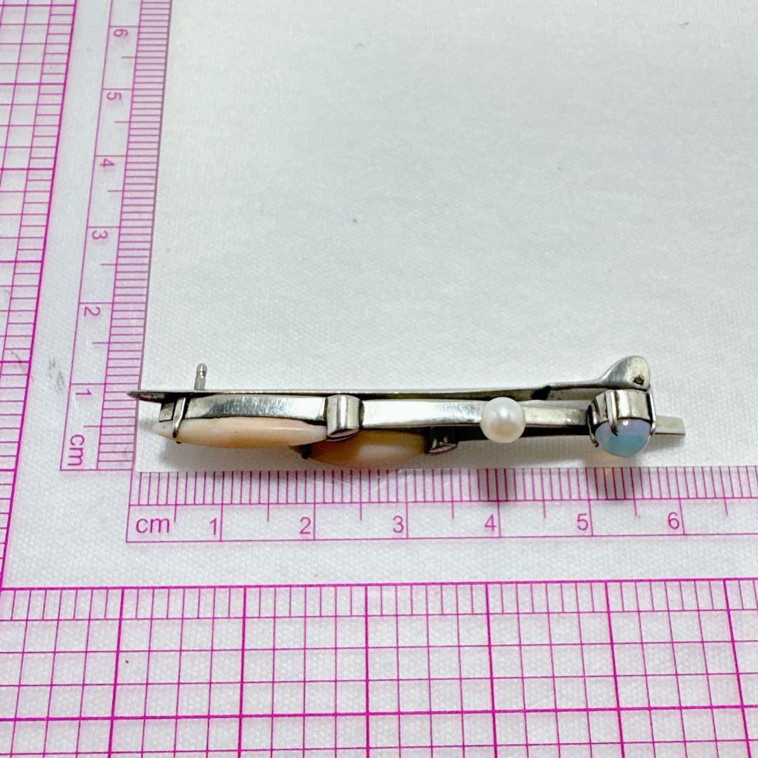 アンティーク SPM刻印 珊瑚 真珠 オパール ヘアークリップ 髪飾り